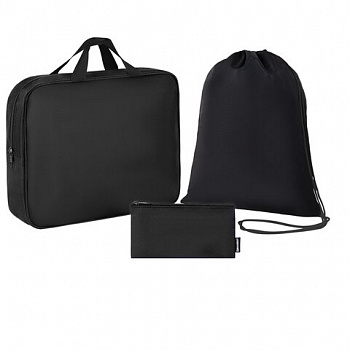 Папка на молнии с ручками А4, мешок для обуви 42х33 см, пенал 20х10 см, черный, НАБОР BRAUBERG