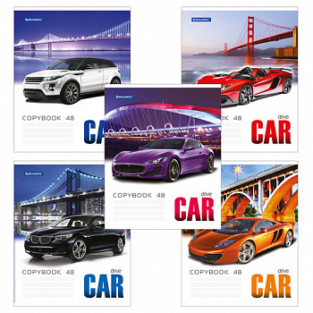 Тетрадь А5, 48 л., BRAUBERG скоба, клетка, обложка картон, КРУТЫЕ ТАЧКИ 2