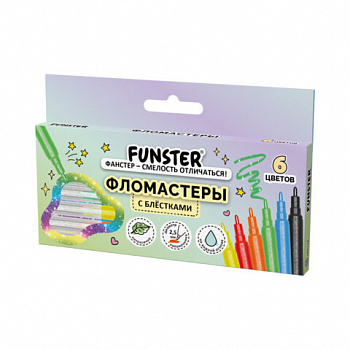 Фломастеры с блестками FUNSTER (ФАНСТЕР) "GLITTER" 6 цветов, ударопрочный наконечник
