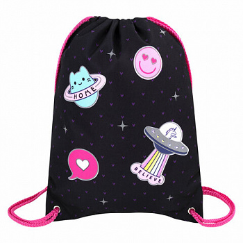 Мешок для обуви BRAUBERG PREMIUM, карман, подкладка, светоотражайка, 43х33 см, Space sweets