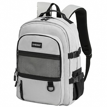 Рюкзак HEIKKI TRILL (ХЕЙКИ) универсальный, 3 отделения, серый с черными вставками, 43х31х14 см