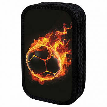 Пенал ЮНЛАНДИЯ, 3 отделения, картон с эффектом soft-touch, 19х11 см, "Fire ball"