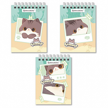 Блокнот МАЛЫЙ ФОРМАТ А7, 75х105 мм, 40 л., гребень, клетка, кросс-серия "МИЛЫЕ КОТЫ", BRAUBERG