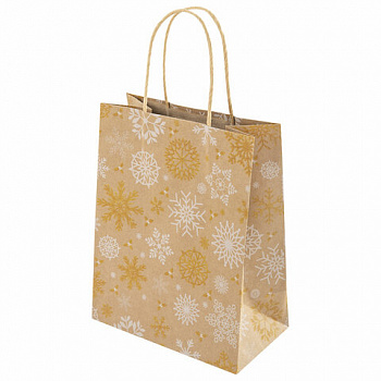 Пакет подарочный КОМПЛЕКТ 10 штук новогодний 18x10x23 см, "Снежинки", ЗОЛОТАЯ СКАЗКА