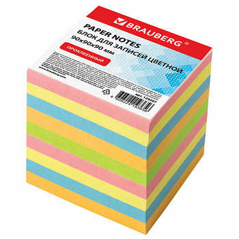 Блок для записей BRAUBERG проклеенный, куб 9х9х9 см, цветной