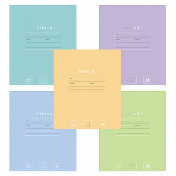 Тетрадь 24 л., HATBER-ECO клетка, офсет №2 ЭКОНОМ, обложка картон, PUREcolour (микс в спайке), 092112, 24Т5C1
