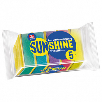 Губки для посуды 80х56х27мм, КОМПЛЕКТ 5 шт, поролон/абразив, "Sunshine", GRIFON, ШК0040, 910-004