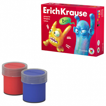 Гуашь ERICH KRAUSE "Jolly friends" 12 цветов по 20 мл, картонная упаковка