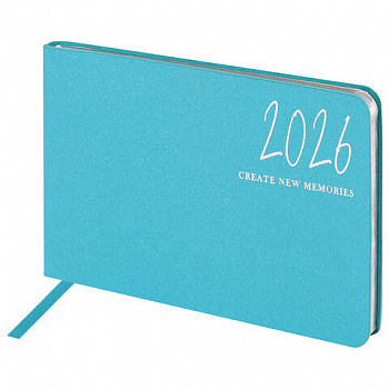 Еженедельник датированный 2026 МАЛЫЙ ФОРМАТ 105х160 мм, А6, BRAUBERG "Blaze", фольга, голубой