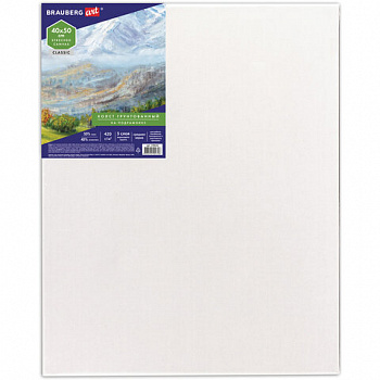 Холст на подрамнике BRAUBERG ART CLASSIC, 40х50см, грунт., 45%хлоп., 55%лен, среднее зерно