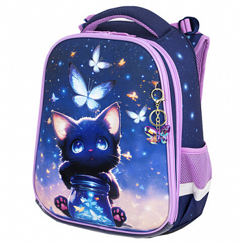 Ранец BRAUBERG PREMIUM, 2 отделения, с брелоком, "Night catcher", СВЕТЯЩИЙСЯ, 38х29х16 см