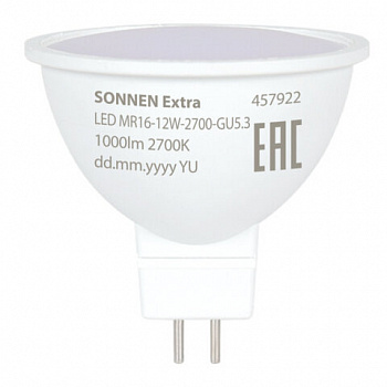 Лампа светодиодная SONNEN EXTRA, 12 (110) Вт, GU5.3, теплый белый, 30000 ч, LED MR16-GU5.3-12W-2700