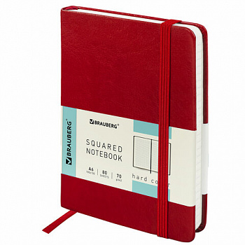 Блокнот МАЛЫЙ (100x150 мм) А6, BRAUBERG "Metropolis Special", под кожу, 80 л., клетка, красный
