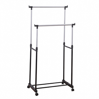 Вешалка для плечиков двухъярусная BOOMHOUSE GR-003 (в900-1600*ш800*г400мм), пластик/металл, черный/хром