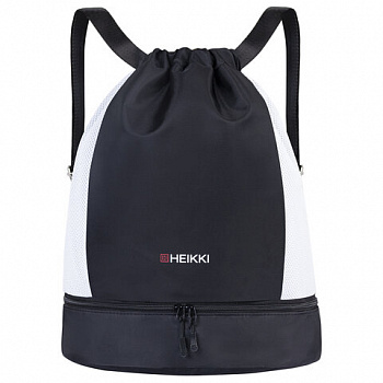 Рюкзак спортивный мешок HEIKKI ACTION (ХЕЙКИ) с отделением для обуви, вентилируемые стенки, 45х34 см, "Total black"
