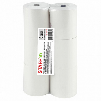 Чековая лента ТЕРМОБУМАГА 80 мм (диаметр 66-73 мм, длина 60 м, втулка 12 мм) КОМПЛЕКТ 6 шт., STAFF