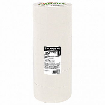 Клейкая лента малярная креппированная 48 мм x 50 м, КОМПЛЕКТ 6 шт., STAFF "BIG PACK2