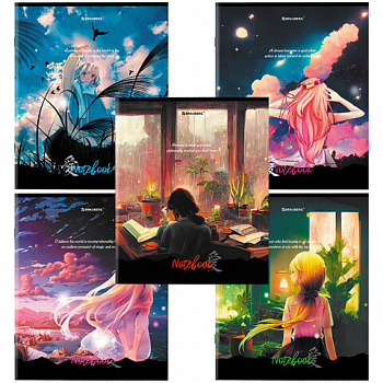Тетрадь А5, 80 л., BRAUBERG, скоба, клетка, обложка картон, "Anime Girls"
