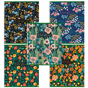 Тетрадь А5, 96 л., BRAUBERG, скоба, клетка, глянцевая ламинация, "Wild Flowers"