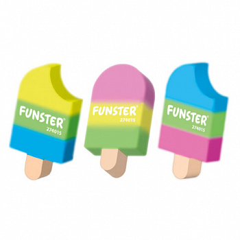 Ластик фигурный FUNSTER (ФАНСТЕР) "АЙСКРИМ", 55х29х12 мм, цвета ассорти, экологичный ПВХ, пакет