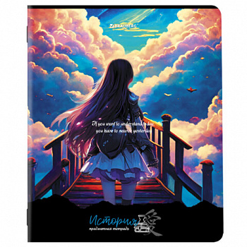 Тетрадь предметная "ANIME GIRLS" 48 л., матовая ламинация, ИСТОРИЯ, клетка, подсказ, BRAUBERG