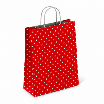 Крафт-пакет бумажный "Горох на красном" 22х12х25 см, с кручеными ручками, 100 г/м2, белый