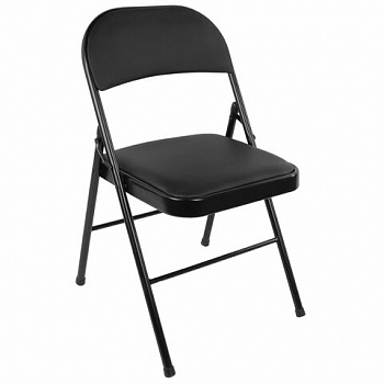 Стул складной BRABIX "Golf Plus CF-003 КОМФОРТ", черный каркас, кожзам черный, В КОРОБЕ