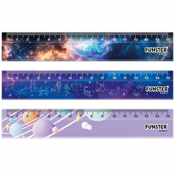 Линейка пластиковая 15 см, FUNSTER, "КОСМОС", ассорти, дисплей