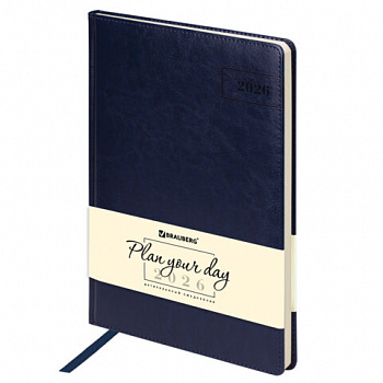 Ежедневник датированный 2026 БОЛЬШОЙ ФОРМАТ 210х297 мм, А4, BRAUBERG "Imperial", под кожу, синий