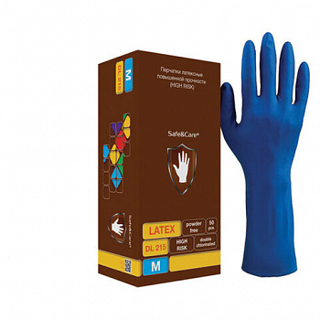 Перчатки латексные смотровые 25 пар (50 штук), размер 7-8, M (средний), повышенной прочности, SAFE&CARE High Risk DL215