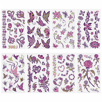 Наклейки-тату переводные "Блестящие", 15,5х9,5 см, ассорти 8 видов, FUNSTER (ФАНСТЕР)