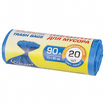 Мешки для мусора LAIMA "ULTRA" 90 л синие, рулон 20 шт. прочные, ПНД 14 мкм, 70х90 см