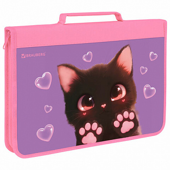 Папка на молнии BRAUBERG А4 с ручкой, с органайзером, 1 отделение, "Paw prints"
