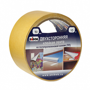 Клейкая двухсторонняя лента 50 мм х 10 м, ПОЛИПРОПИЛЕНОВАЯ ОСНОВА, UNIBOB