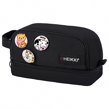 Пенал-органайзер HEIKKI (ХЕЙКИ) с ручкой, значки, 2 отделения, откидная планка, 22x13х10 см, черный