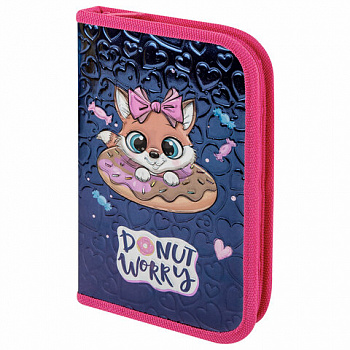 Пенал ЮНЛАНДИЯ, 1 отделение, металлизированный картон, конгрев, 19х11 см, "Donut worry"