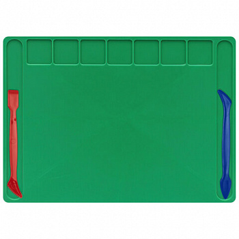 Доска для лепки А4, 280х200 мм, BRAUBERG KIDS, зеленая, 7 отделений для пластилина, 2 стека