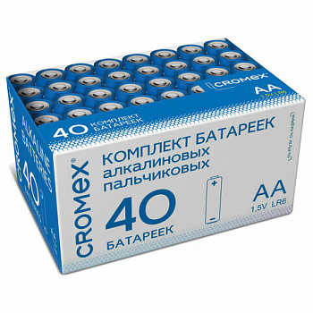 Батарейки алкалиновые "пальчиковые" КОМПЛЕКТ 40 шт., CROMEX (КРОМЕКС) Alkaline, АА (LR6,15А), в коробке