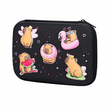 Пенал BRAUBERG KIDS большой удобный с откидной планкой, EVA, 22х15х4 см, "Chilling capybaras"