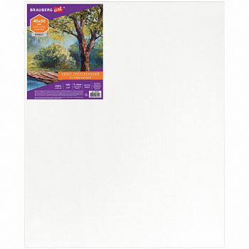 Холст на подрамнике BRAUBERG ART DEBUT, 40х50см, грунтованный, 100% хлопок, мелкое зерно