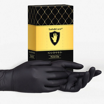 Перчатки нитриловые одноразовые 50 пар (100 штук), размер L (большой), черные, SAFE&CARE, ZN318