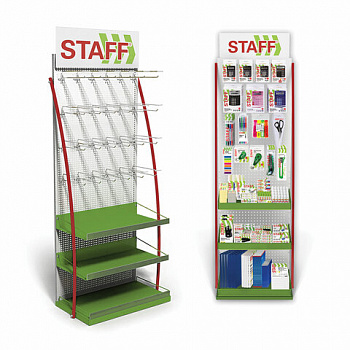 Стойка для размещения товара напольная STAFF, 2050x600x500 мм, 25 крючков, 3 полки, металл