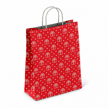 Крафт-пакет бумажный "Сюрприз" 22х12х25 см, с кручеными ручками, плотность 100 г/м2, белый