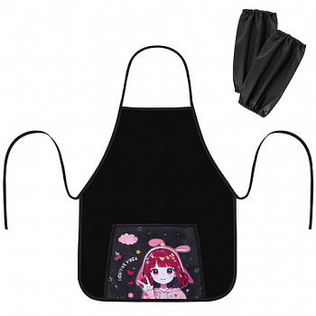 Фартук с нарукавниками для уроков труда ПИФАГОР, 1 карман, 46х54 см, "Anime girl"