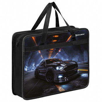 Папка на молнии с ручками BRAUBERG А4, 1 отделение, пластик, 80 мм, "Fast car"