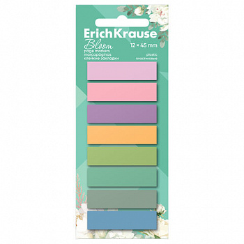 Закладки клейкие ERICH KRAUSE Pastel Bloom, пластиковые, 12х45 мм, 160 штук (20 л. х 8 цветов)