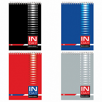 Блокнот БОЛЬШОЙ ФОРМАТ А4 195х297 мм, 80 л., спираль, картон, жесткая подложка, клетка, BRAUBERG, "INDAY", ассорти