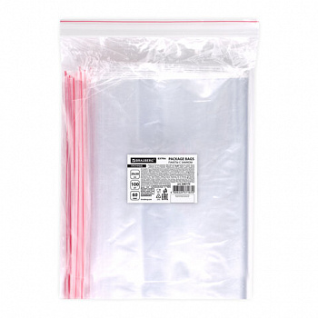 Пакеты ZIP LOCK "зиплок" ПРОЧНЫЕ, комплект 100 шт., 200х300 мм, ПВД, 60 мкм, BRAUBERG EXTRA