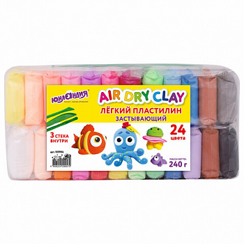 Пластилин супер лёгкий воздушный застывающий 24 цвета, 240 г, 3 стека, ЮНЛАНДИЯ