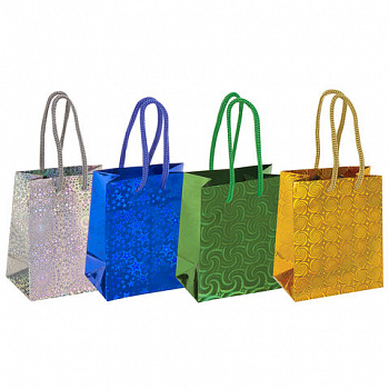 Пакет подарочный (1 штука) 11x6x15 см, ЗОЛОТАЯ СКАЗКА голография, ассорти 4 цвета